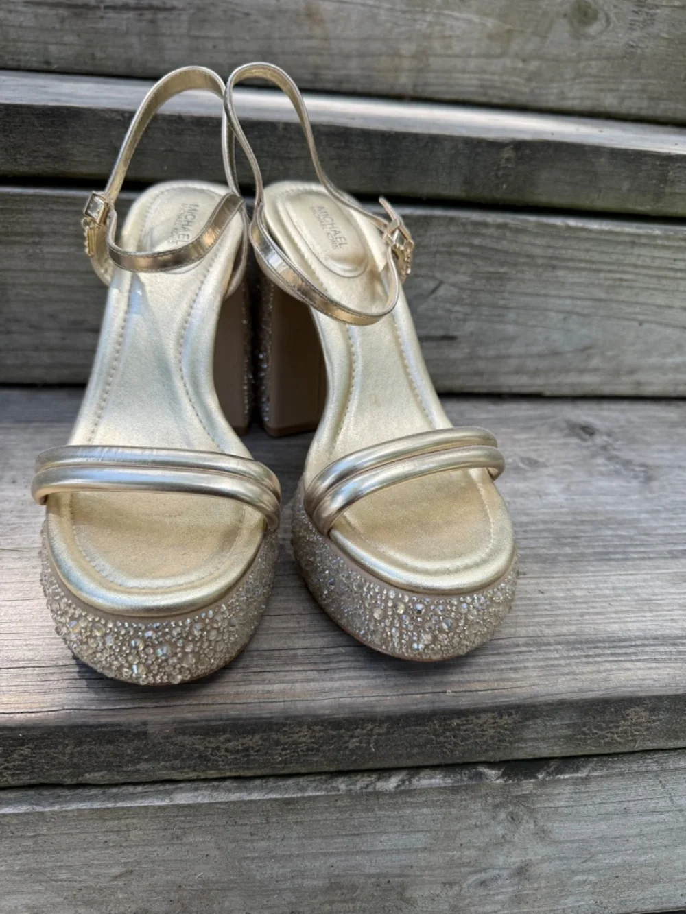 Michael Kors Genuine Leather Heels, Platform Heels Gold Leather Heels Size 10